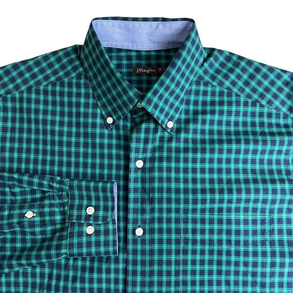J.Mclaughlin Mens‎ Green Blue Plaid Long Sleeve Button Down Shirt Medium - Picture 1 of 5